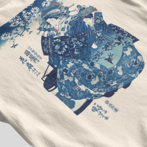 Japanese Courtesan VTG Ukyio-e Print Long Sleeve Graphic Tee T-shirt S M L XL - Picture 5 of 6